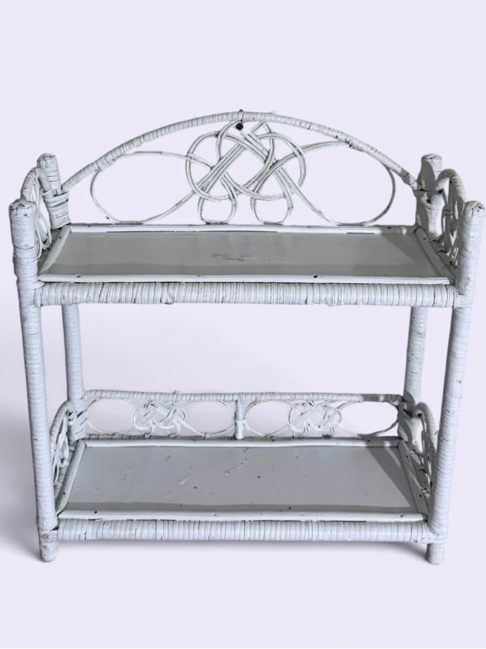 Vintage~1970s~White Wicker & Rattan ~ Two Tier ~ Wall Shelf